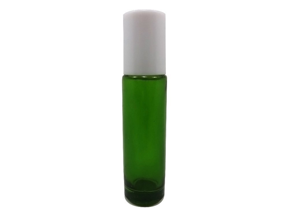 Perfume Studio® Set of 9 Emerald Green Glass Roll On Bottles with Metal Ball Applicators - 0.35 oz Essential Oil Containers - Perfect for DIY Aromatherapy, Travel & Gift Giving (White Cap)