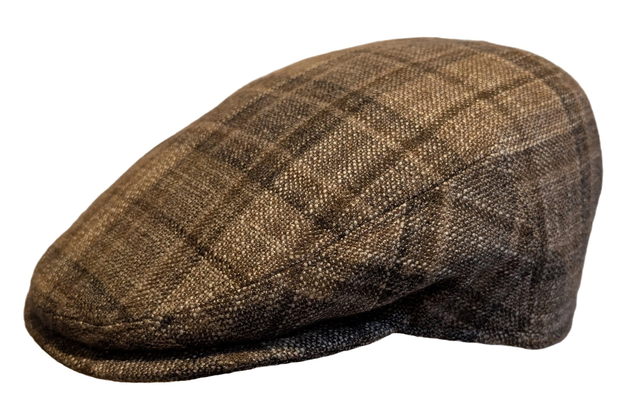 Premium Virgin Wool Silk Cashmere Flat Cap - Beige & Rust Plaid Check - Stylish & Warm for Outdoor Activities, Travel & Casual Wear