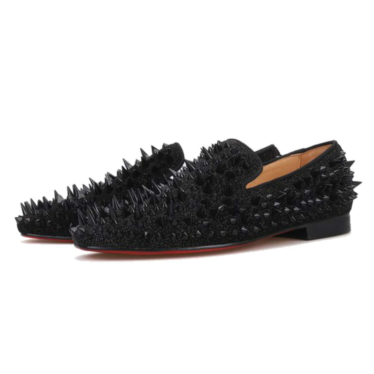 FERUCCI Men's Black Spiked Loafers with Crystal Rhinestones - Stylish Comfort for Casual Outings & Evening Events