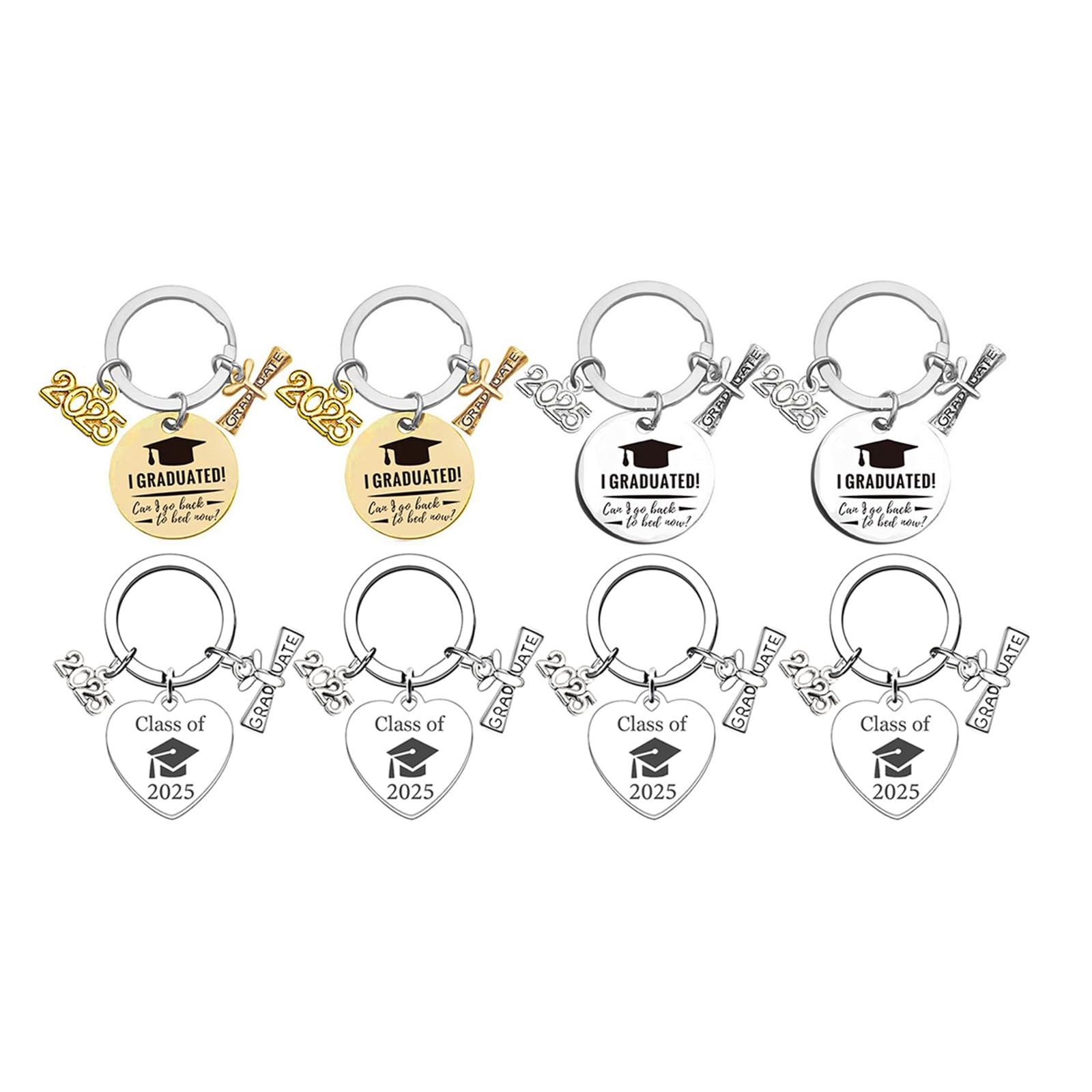 LUOZZY 8-Piece Class of 2025 Graduation Keychain Set - 'I Graduated Can I Go Back to Bed Now' Funny Keychains - Perfect Graduation Party Favors & Gifts for High School & College Graduates - Great for Commencement Celebrations & Senior Year Memories