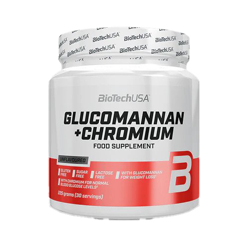 BioTechUSA Glucomannan + Chromium Supplement - 225g Powder for Weight Management & Blood Sugar Support | Ideal for Keto Diet & Healthy Lifestyle