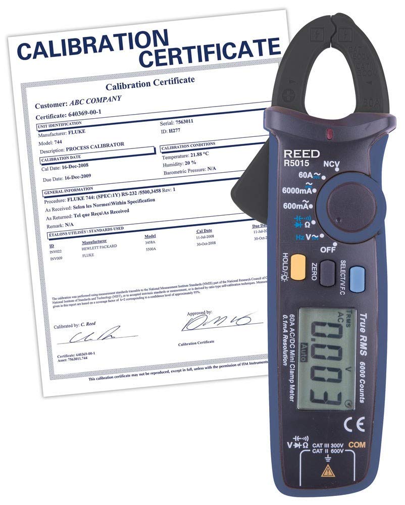 REED Instruments R5015-NIST True RMS mA Clamp Meter - Digital Clamp-on Ammeter for AC/DC Current Measurement - Perfect for Electricians, HVAC Technicians & Industrial Use