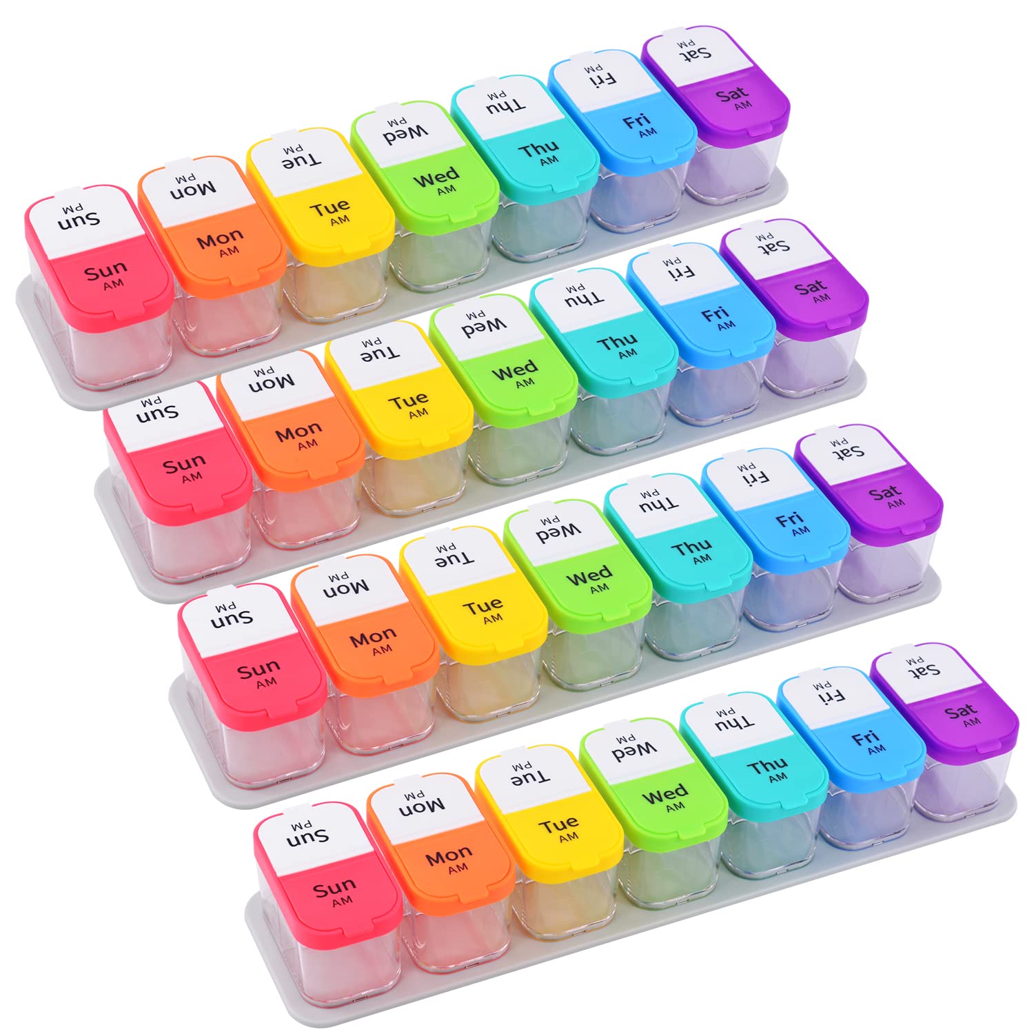 Greencycle Weekly Pill Organizer 2 Times a Day - Moisture-Proof 7-Day Pill Box with 14 Compartments for Vitamins, Fish Oil & Supplements - Perfect for Seniors & Arthritic Patients (4 Pack) - Ideal for Travel, Home & Nursing Care