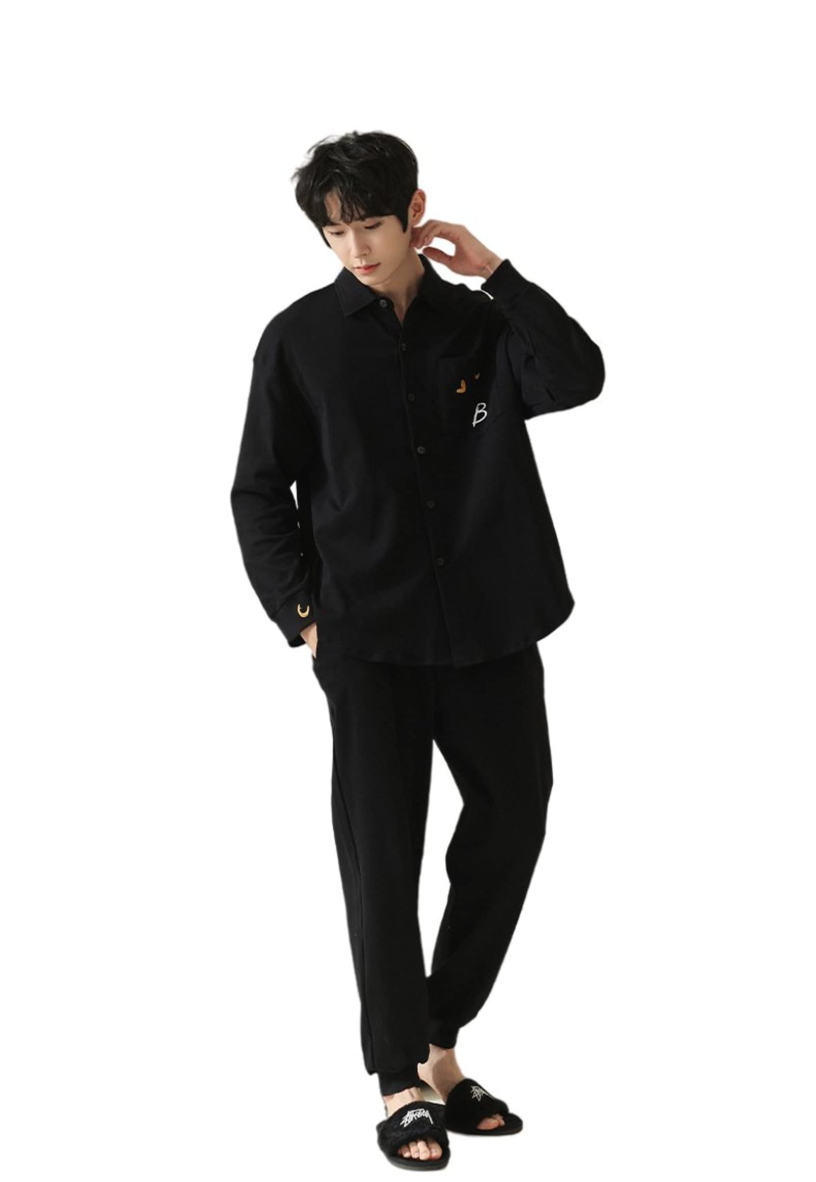 Aeyridepor Men's Cotton Sleepwear Set - Soft Long Sleeve Pajamas for Men, Comfortable Loungewear for Relaxing at Home or Sleeping