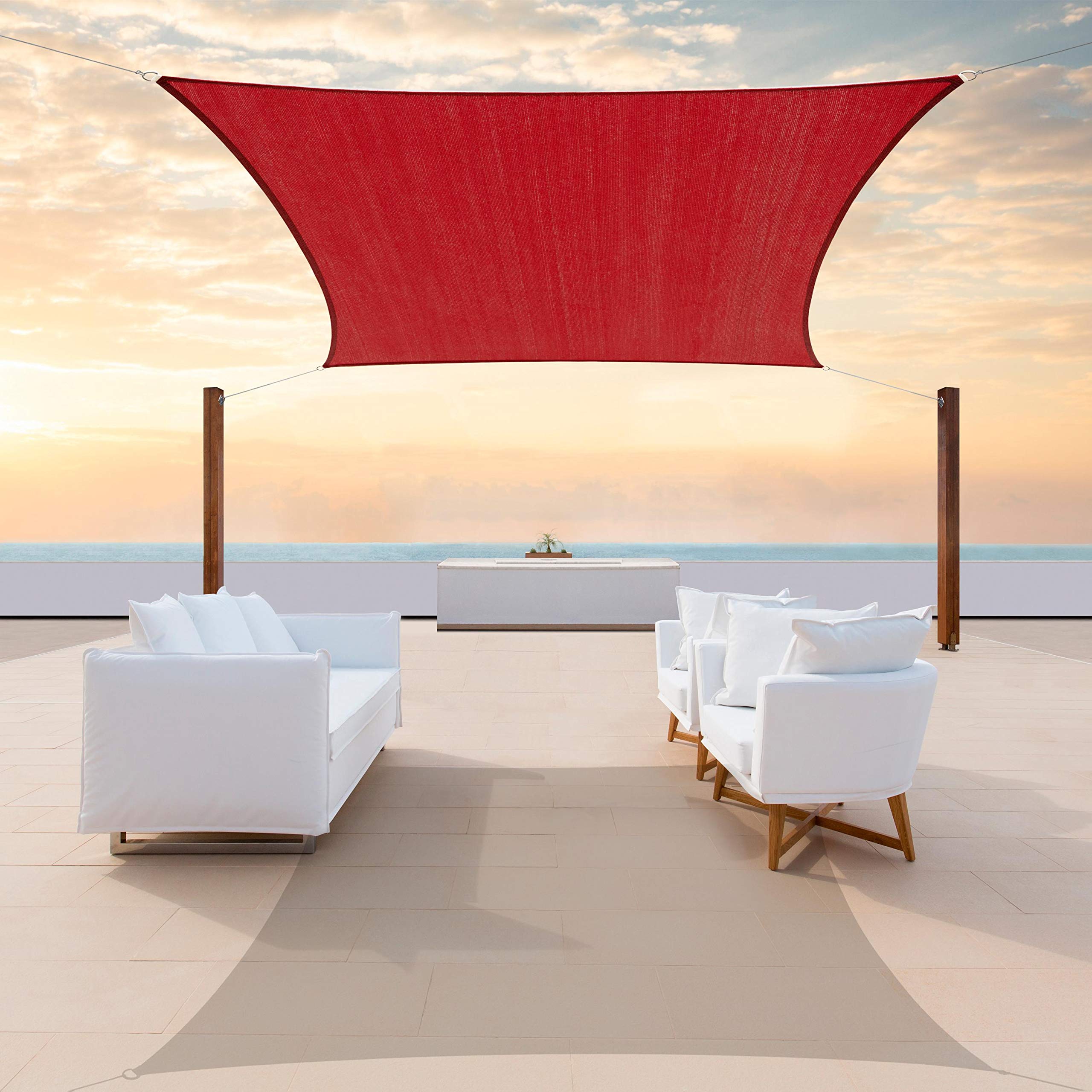Colourtree 10' x 15' Red Rectangle Sun Shade Sail Canopy - Heavy Duty 190 GSM UV Block Outdoor Shade Cover for Patio, Pool, Garden - 3 Year Warranty