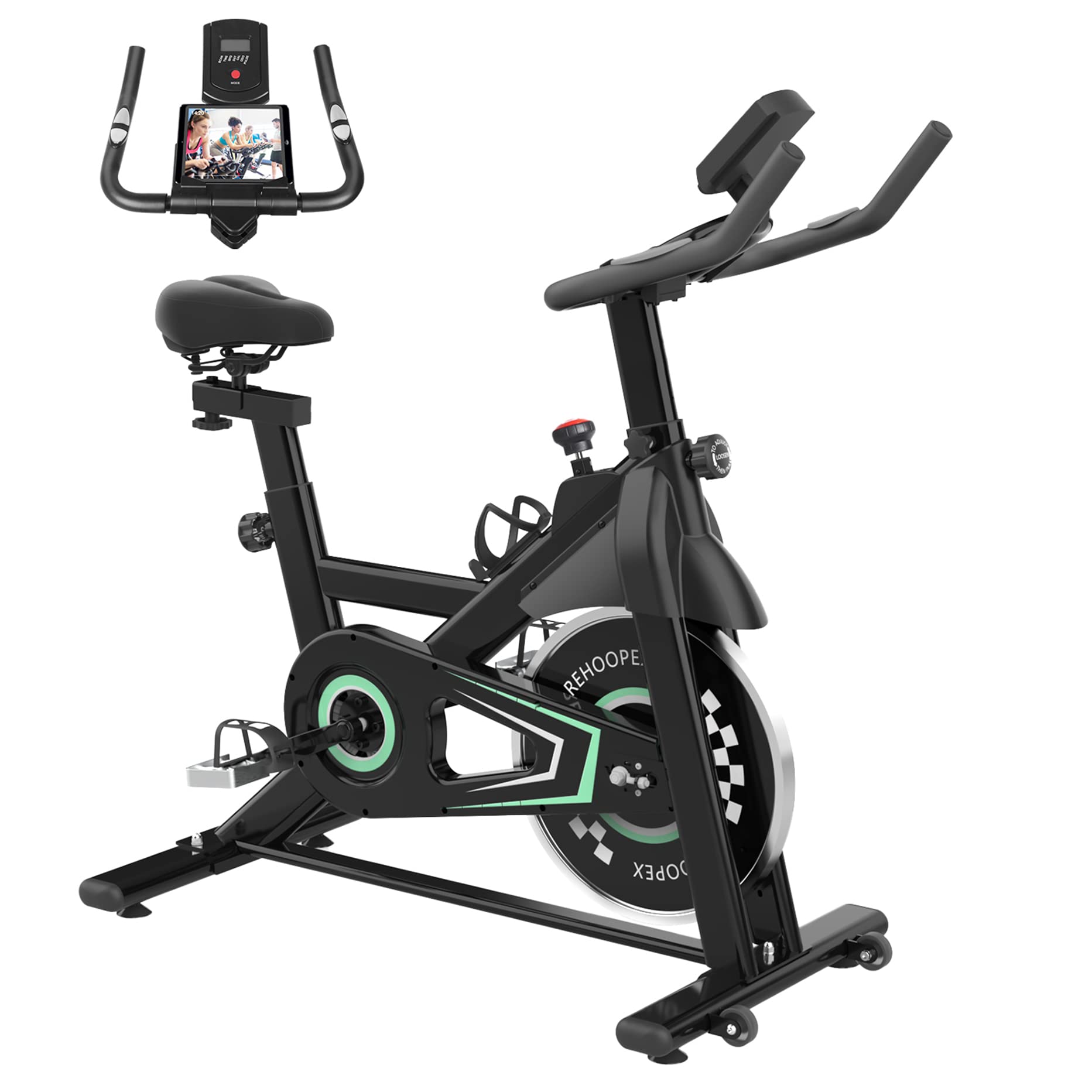 REHOOPEX Silent Exercise Bike - Belt Drive Indoor Cycling for Home Workout with LCD Monitor | Cardio Fitness Equipment