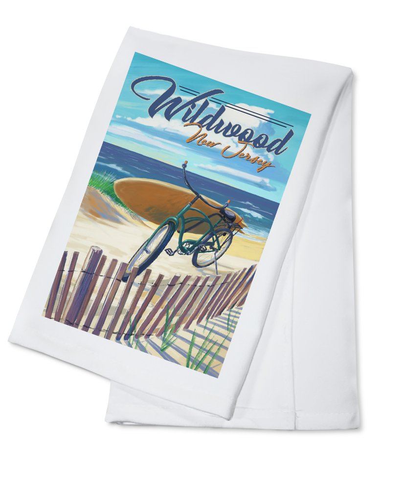 Wildwood, New Jersey Beach Cruiser Design - 100% Cotton Tea Towel, Decorative Hand Towel for Kitchen, Bathroom, and Coastal Home Decor