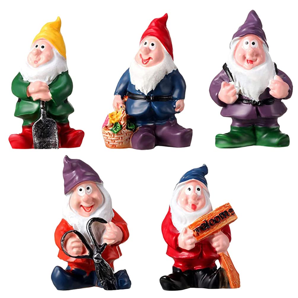 5pcs Fairy Garden Gnomes Resin Figurines - Miniature Dwarf Statues for Bonsai, Plant & Flower Pots - Perfect for Home Decor, Fairy Garden Landscaping and DIY Craft Projects