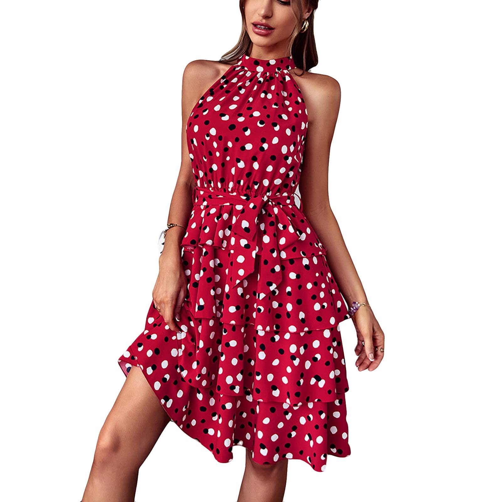 Bohemian Dot Print Tie Front Sleeveless Backless Sun Dress for Women - Perfect for Beach Vacations, Summer Parties & Casual Outings