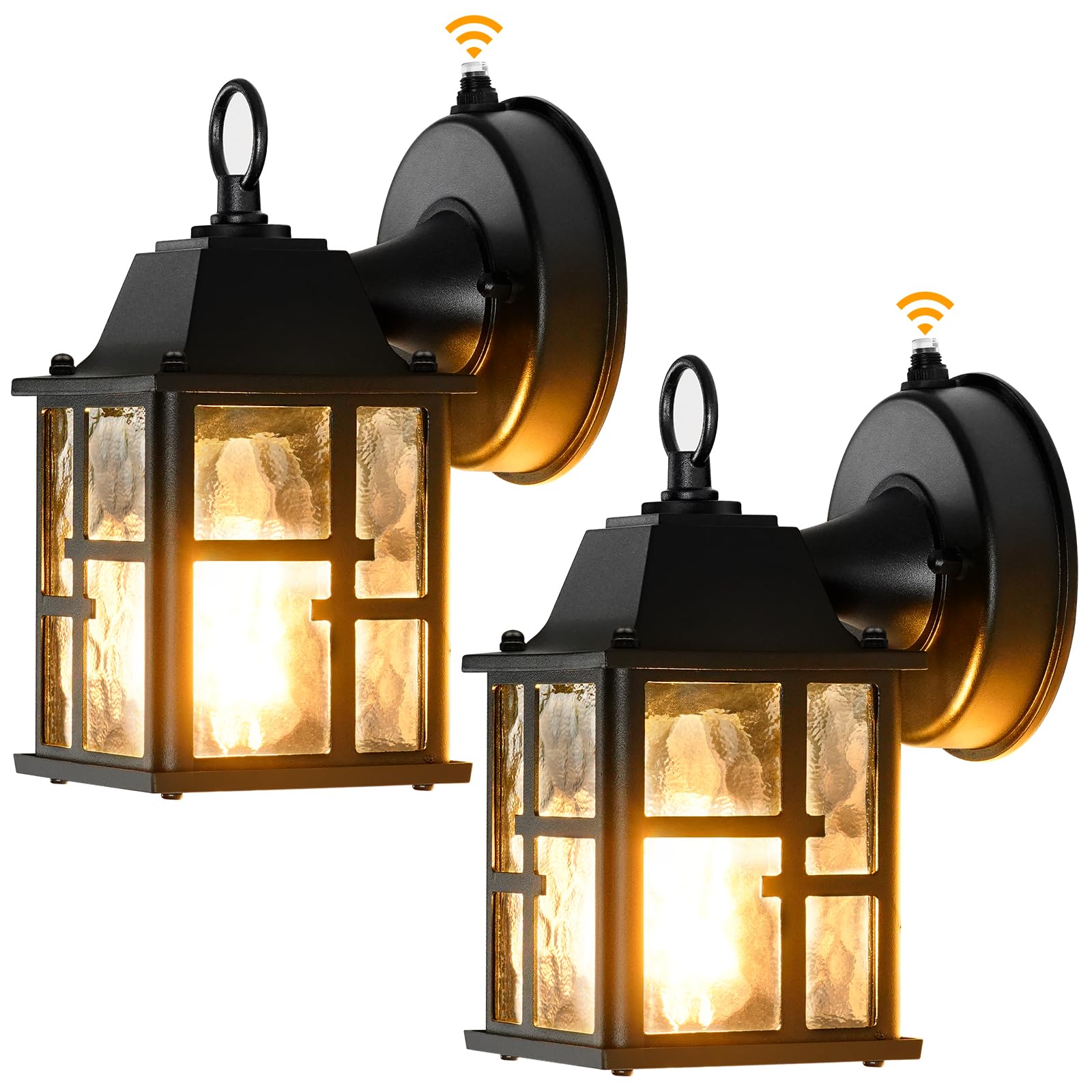 OKELI Dusk to Dawn Outdoor Wall Lights - Waterproof Exterior Lantern with Water Ripple Glass Shade, Rust-Resistant Porch Sconce Lighting for House, Garage, Patio (2 Pack) - Perfect for Entryway, Garden & Backyard Illumination