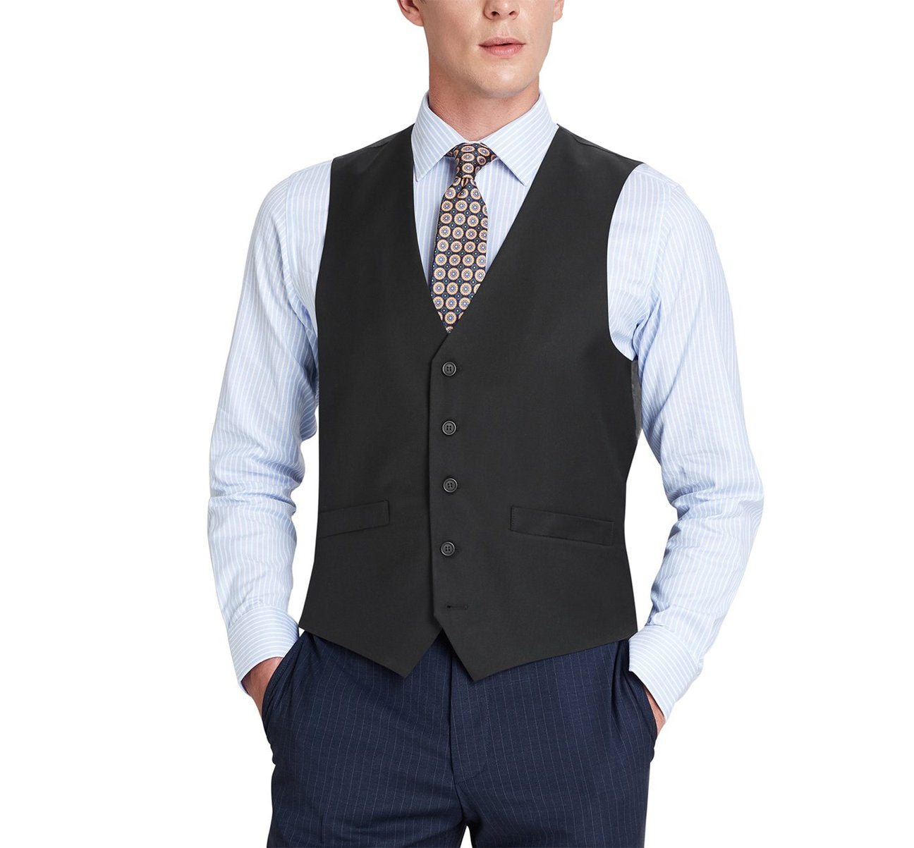 Alessandro Vitello by Renoir Black Business Suit Vest - Regular Fit Waistcoat for Men | Formal Office Wear, Wedding Attire & Professional Dress Suit