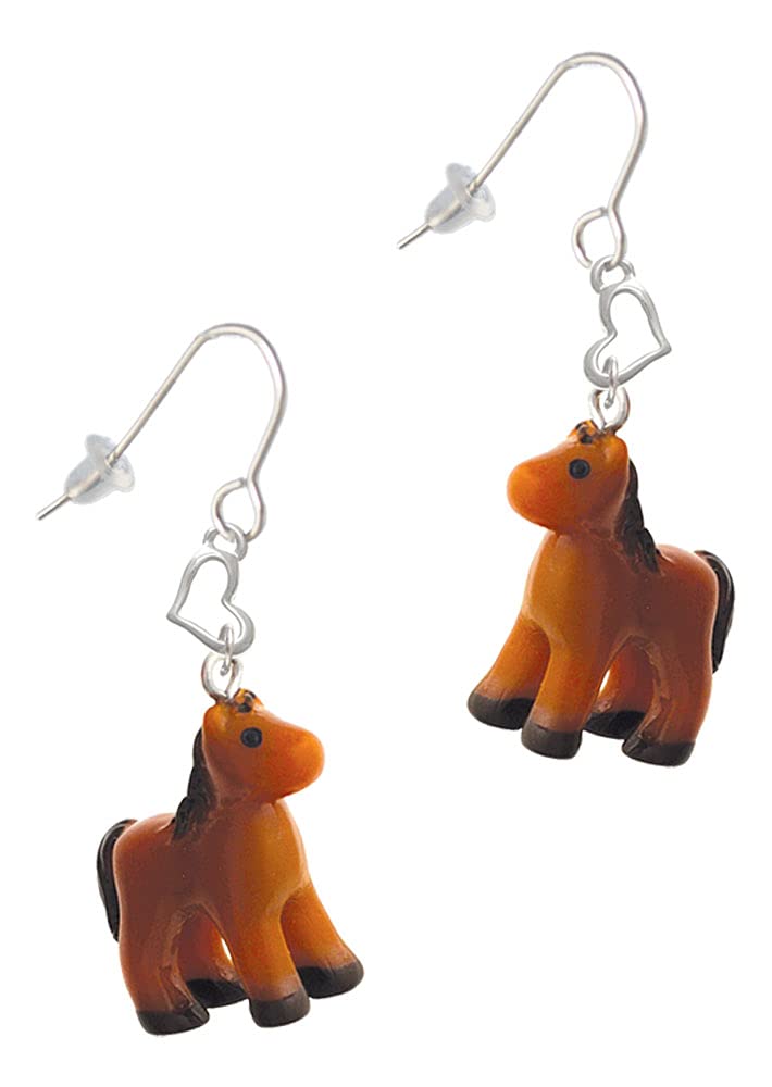 Resin Brown Pony Heart Earrings - French Style for Women