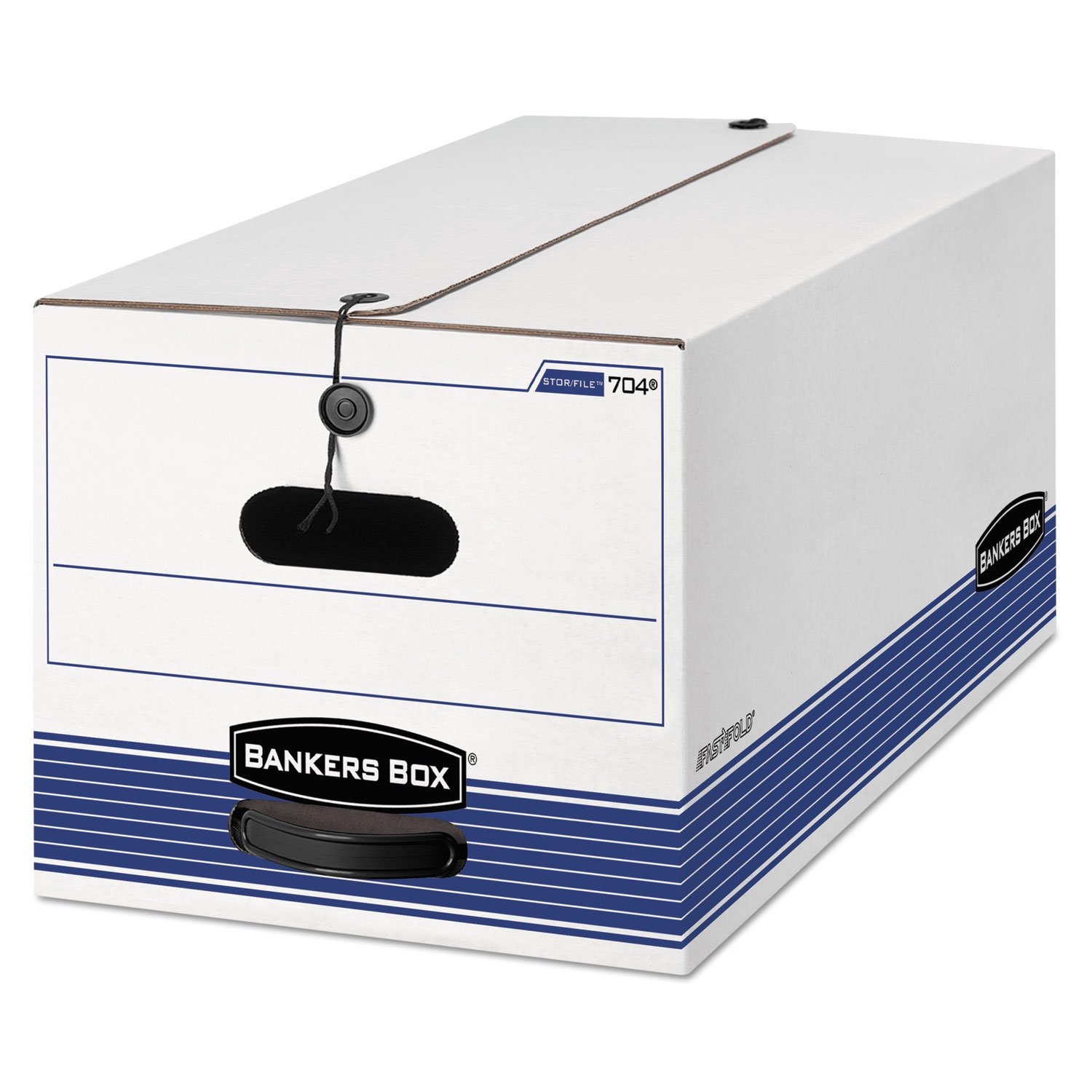 Bankers Box 0070503 STOR/FILE Legal Size Storage Box with String and Button Closure - White/Blue (4-Pack) - Perfect for Office Document Organization and File Storage