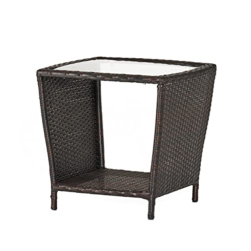 Christopher Knight Home Weston Outdoor Wicker Side Table with Glass Top - Multibrown - Perfect for Patio, Poolside, or Garden Decor