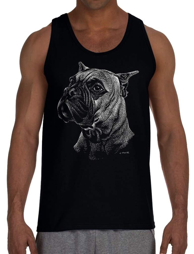 Koyotee Men's Sketch Boxer Dog Graphic Black Tank Top - Comfortable Sleeveless Shirt for Casual Wear, Gym & Summer Outfits