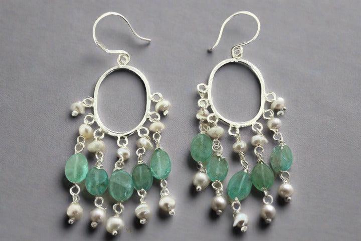 Aquamarine and Pearl Hoop Earrings for Women - Sterling Silver Jewelry for Everyday Wear & Special Occasions