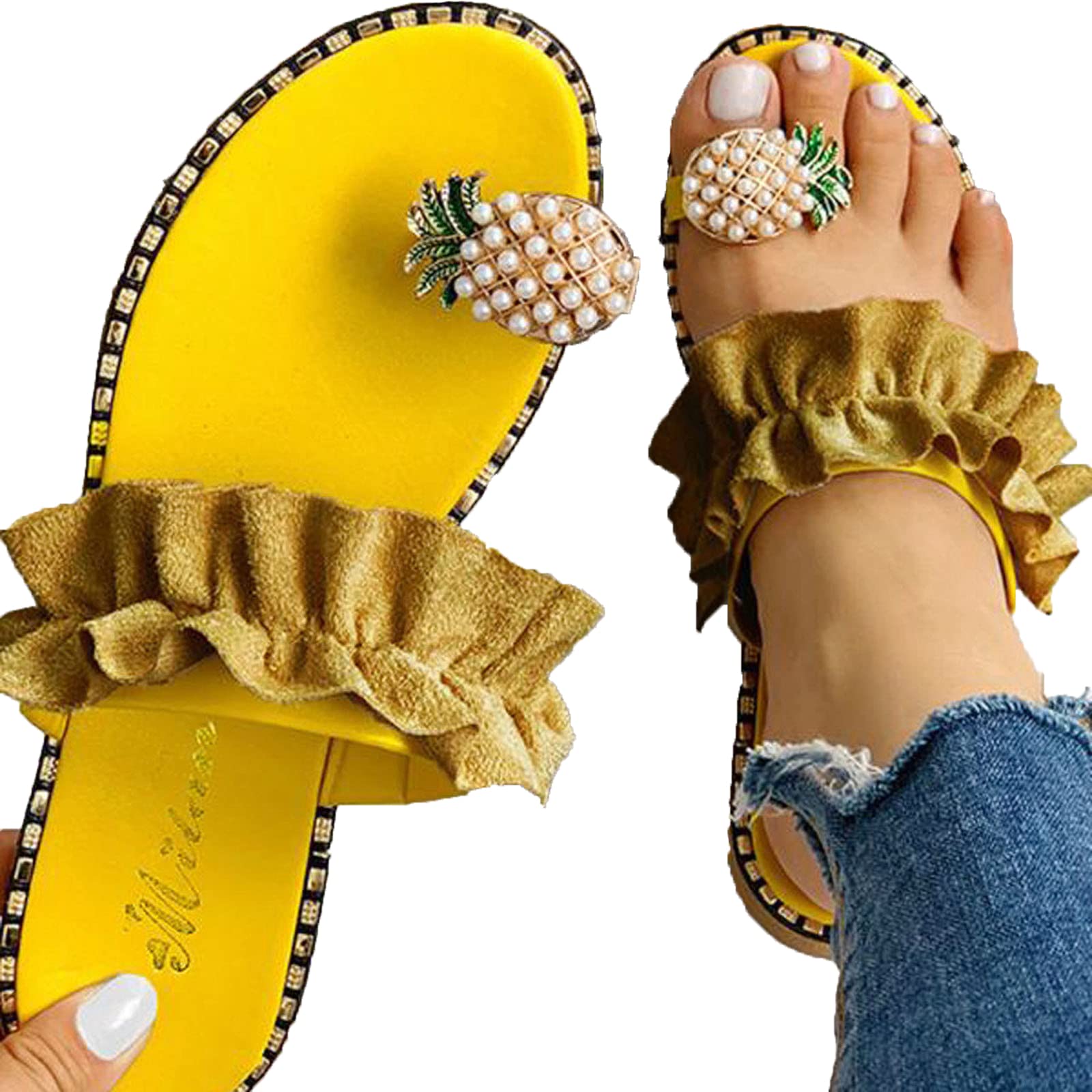 Women's Rhinestone Sandals - Comfortable Summer Roman Slippers for Beach, Travel & Casual Wear | Shiny Flat Sandals for Outdoor Walking, Vacation & Daily Use