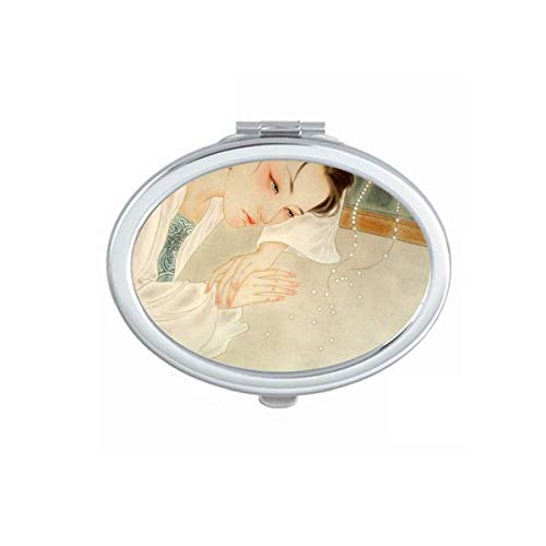 DIYthinker White Chinese Traditional Beauty Painting Mirror - Portable Foldable Double-Sided Makeup Mirror with Stand for Vanity, Travel & Home Decor