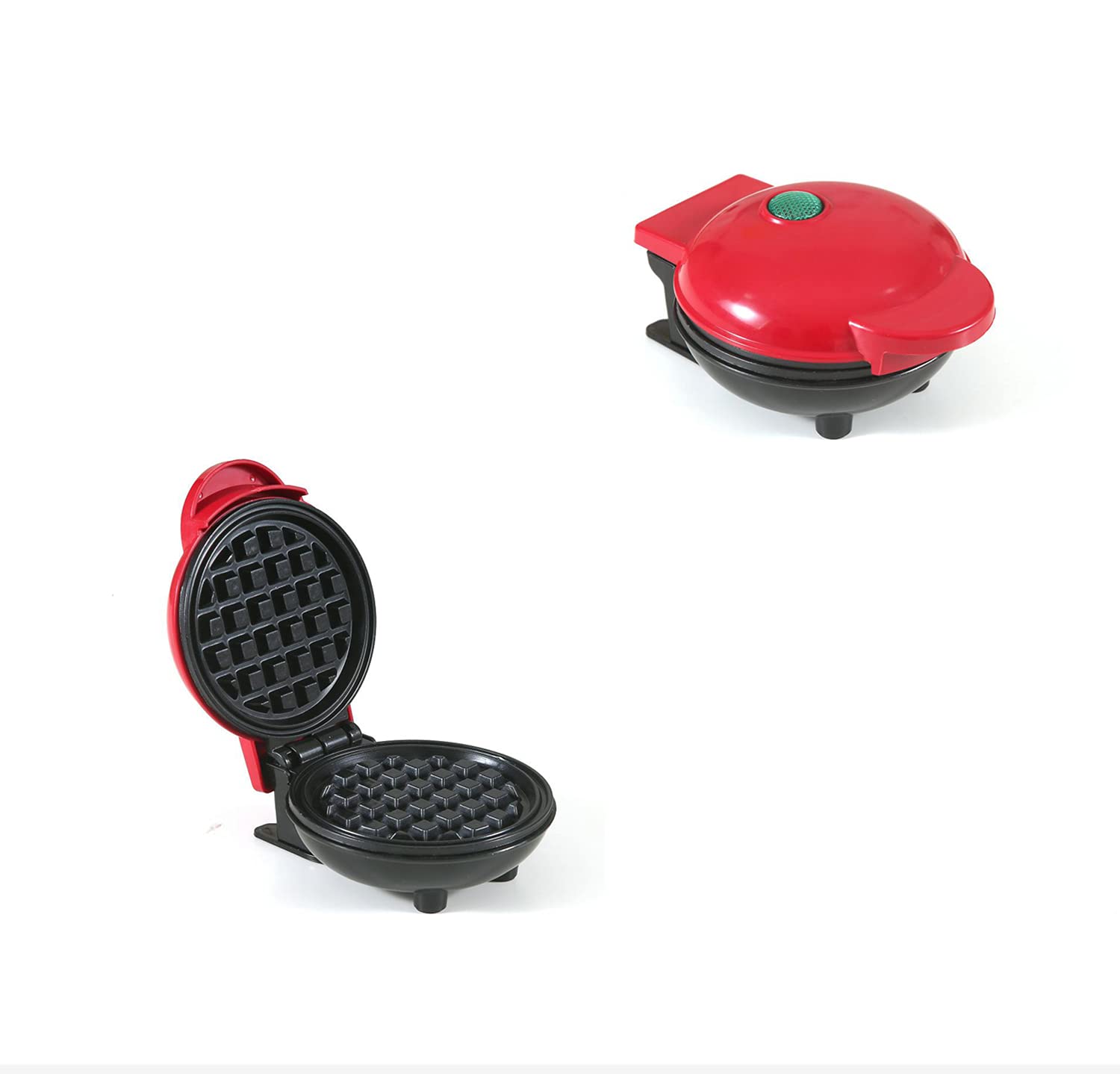 Mini Waffle Maker Machine - Portable Electric Round Waffle Iron for Waffles, Paninis & Hash Browns | Non-Stick Red Bakeware | Perfect for Breakfast, Snacks, Camping & Dorm Cooking