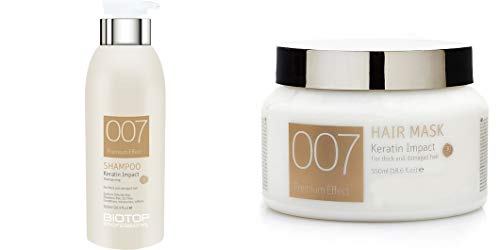 Biotop Professional 007 Keratin Impact Hair Mask 550ml & Shampoo 500ml Set - Deep Repair for Damaged Hair, Intense Hydration & Shine - Salon Quality Treatment for Dry, Frizzy, or Color-Treated Hair at Home