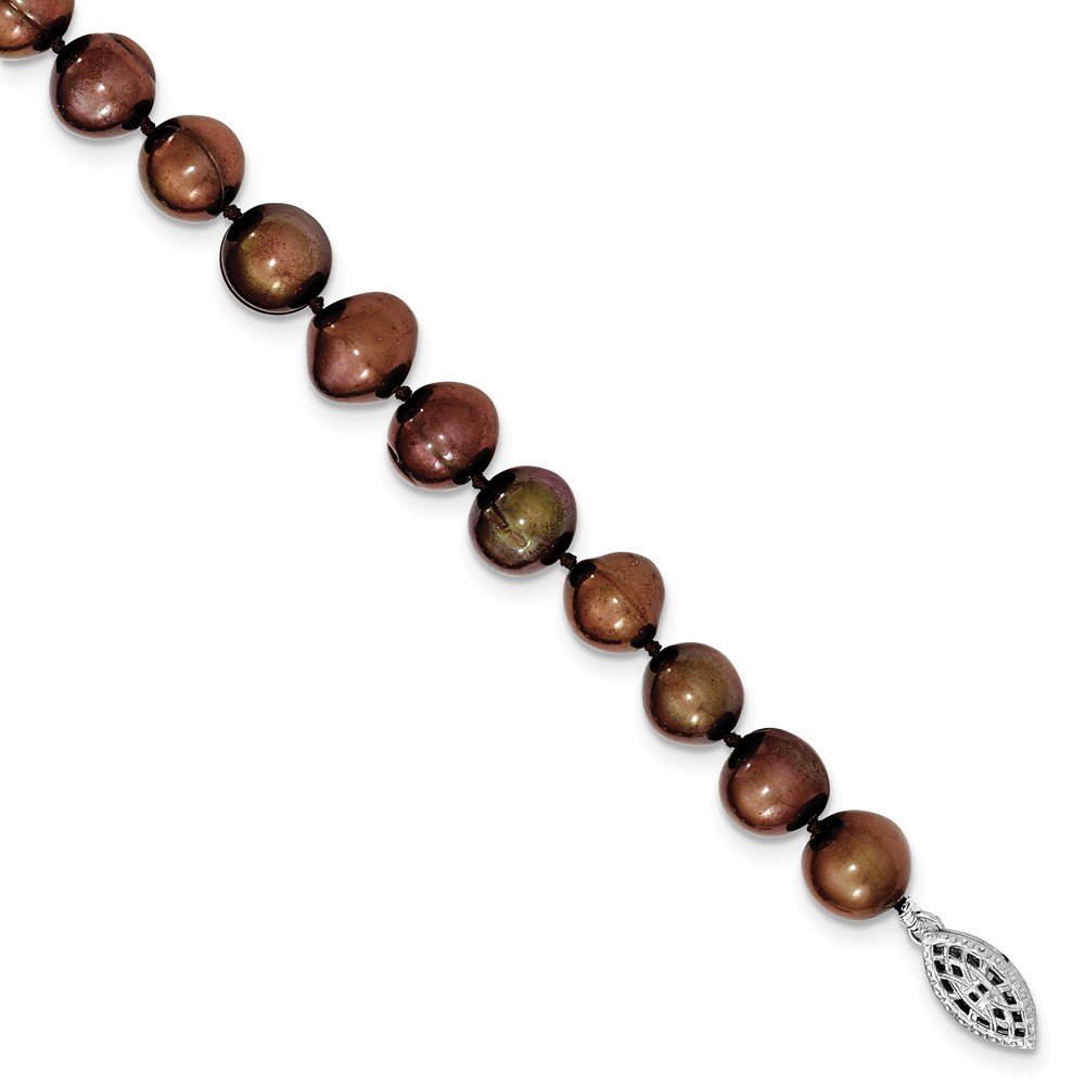 925 Sterling Silver 9-10mm Coffee Egg-Shaped Freshwater Cultured Pearl Necklace for Women - Elegant Jewelry Gift for Wedding, Anniversary & Special Occasions