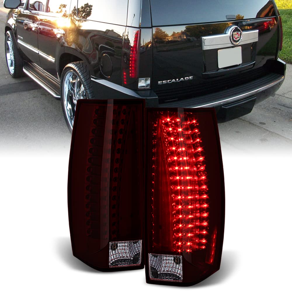ACANII LED Tail Lights Brake Lamps Replacement for 2007-2014 Cadillac Escalade ESV - Driver & Passenger Side Red Smoke Style - Enhanced Visibility & Safety for Night Driving