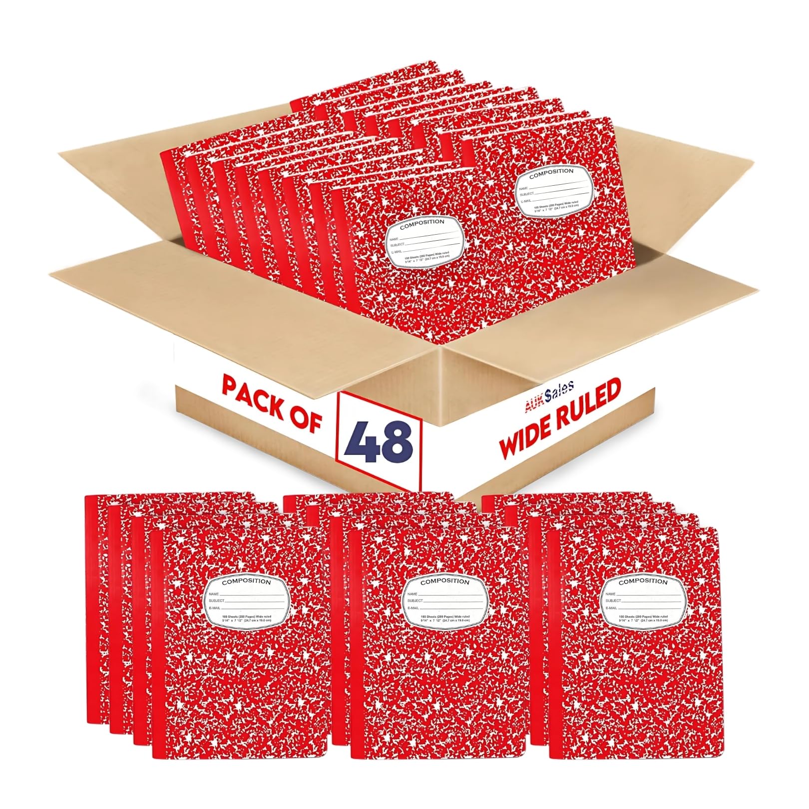 AUKSales Wide Ruled Composition Notebooks 48-Pack - 9.75
