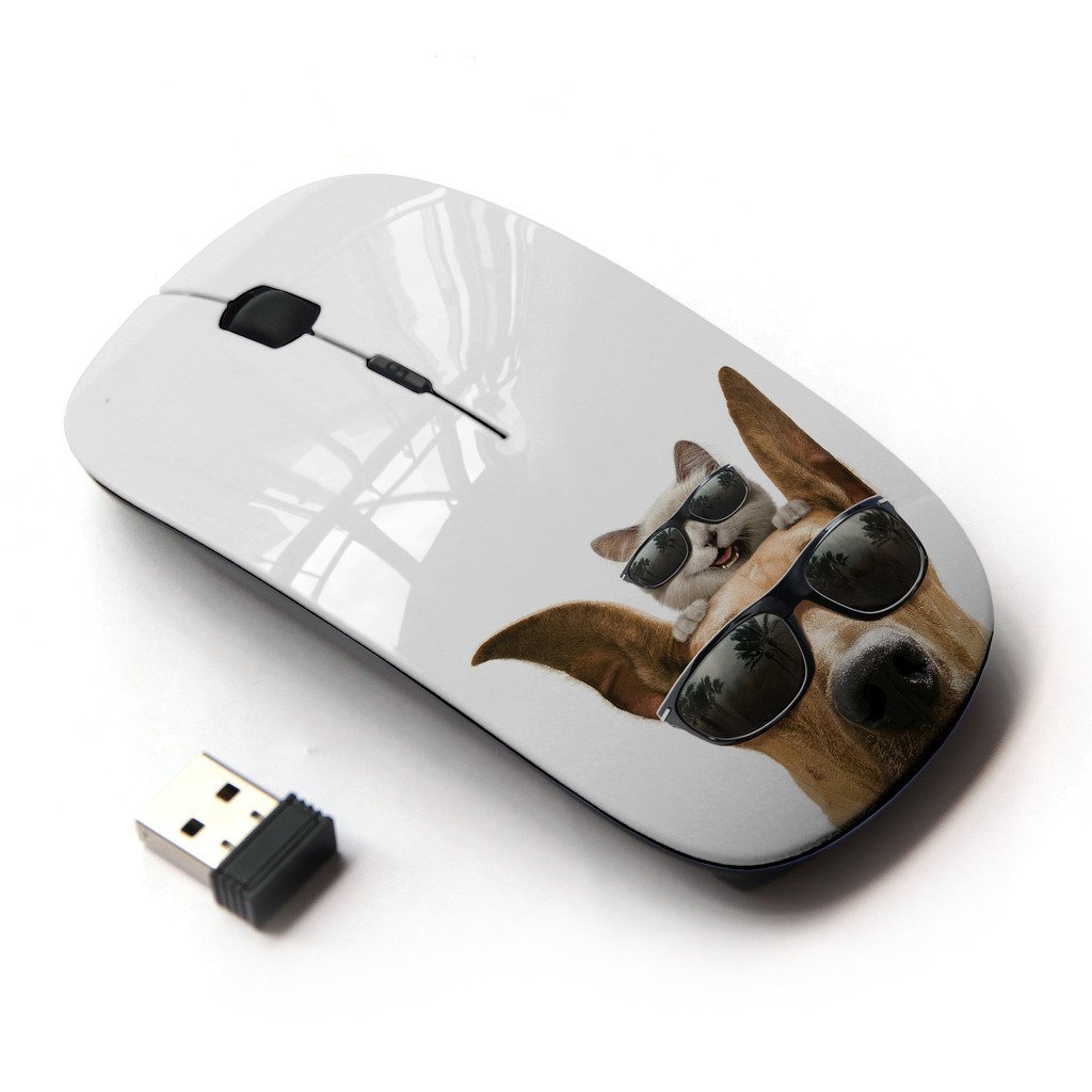 2.4G Wireless Optical Mouse - Funny Cute Sunglasses Cat & Dog Design - Perfect for Office, Home, Gaming & Travel Use