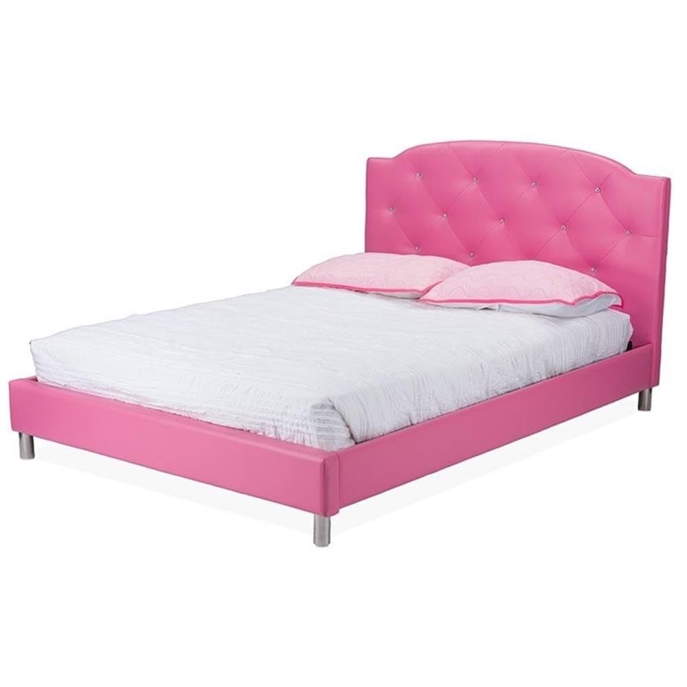BOWERY HILL Faux Leather Tufted Queen Size Platform Bed Frame - Modern Upholstered Bedroom Furniture for Master Bedroom, Guest Room & Apartment