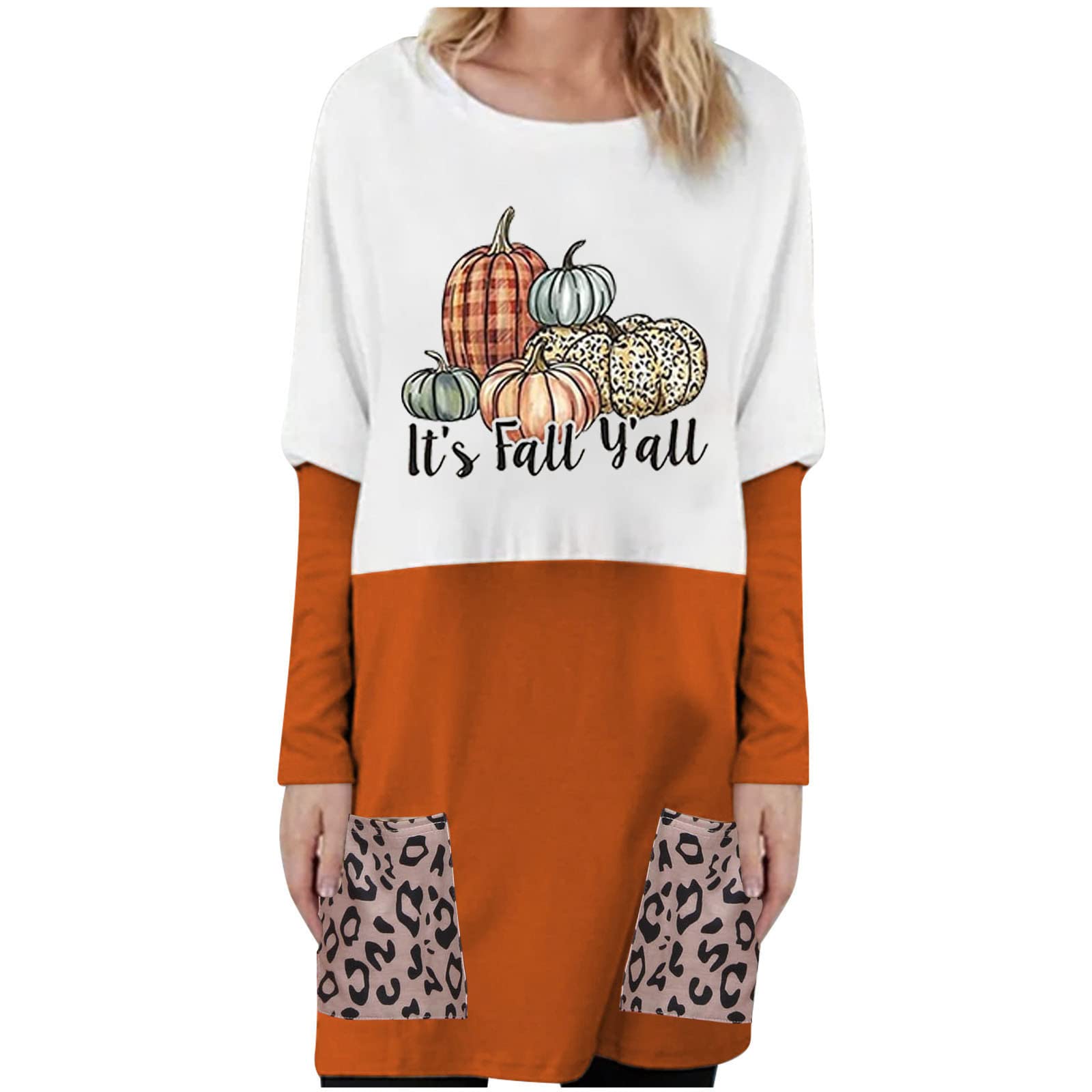 Plus Size Long Sleeve Halloween T-Shirt for Women - Pumpkin Print Casual Crewneck Pullover Blouse | Perfect for Halloween Parties, Costume Events & Fall Fashion