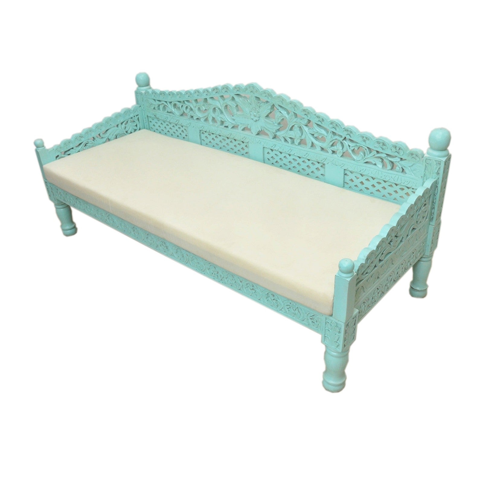 Hand Carved Balinese Daybed - Solid Teak Wood Outdoor Lounge Bed for Patio, Garden & Poolside - Boho Chic Furniture for Relaxing & Sunbathing