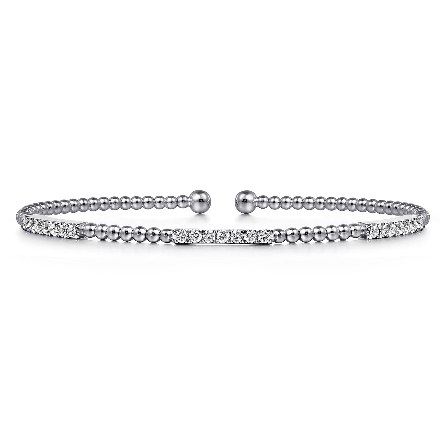 14K White Gold Bujukan Diamond Station Bangle BG4217 62W45JJ - Elegant Women's Bracelet for Weddings, Parties & Special Occasions