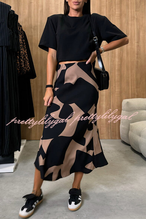 Breezy Composure Floral Print High-Rise Elastic Waist Midi Skirt for Women | Summer Casual Dressy Outfit | Perfect for Beach, Brunch & Date Nights