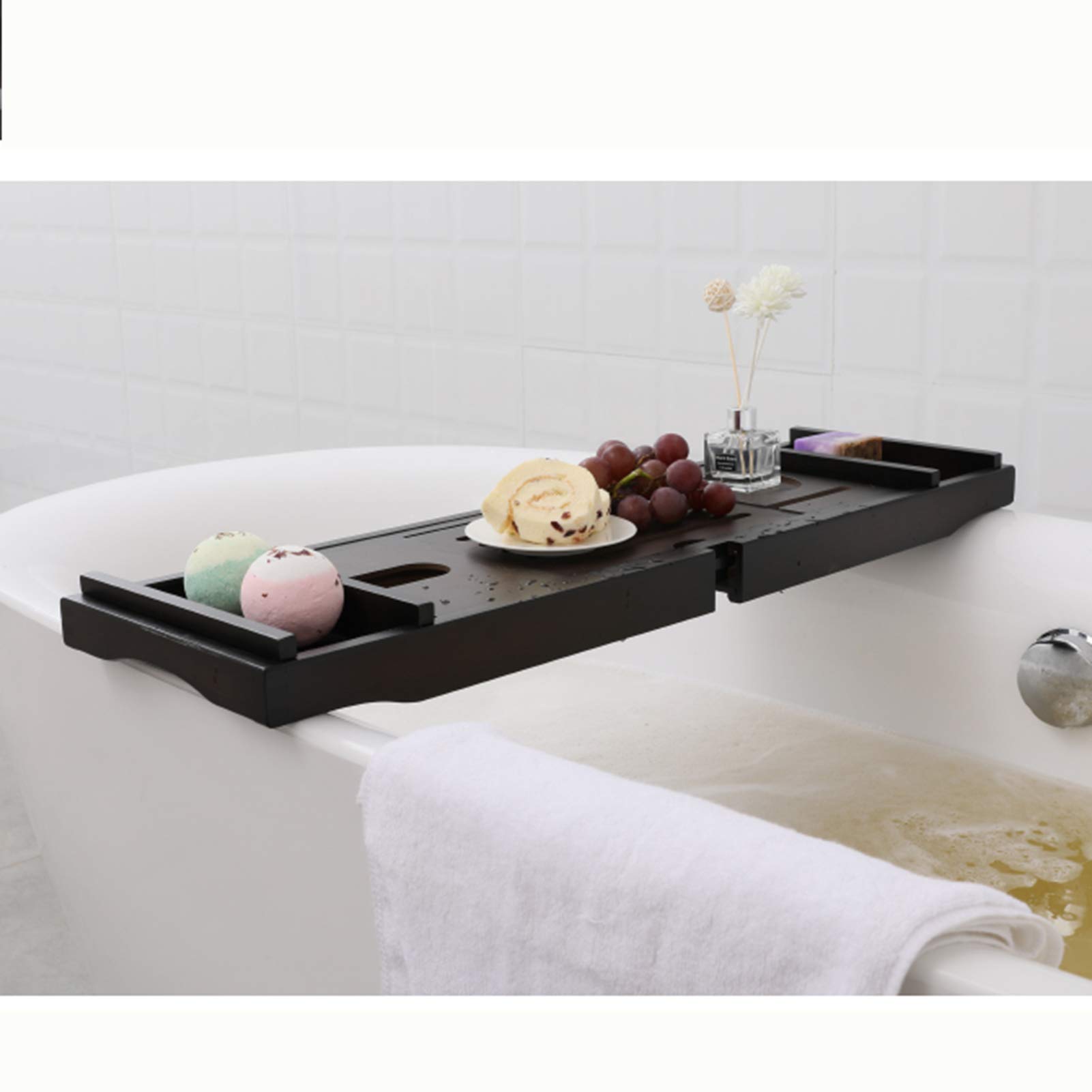 Luxury Bamboo Bathtub Tray with Extending Sides - Perfect for Relaxing Baths with Wine & Books