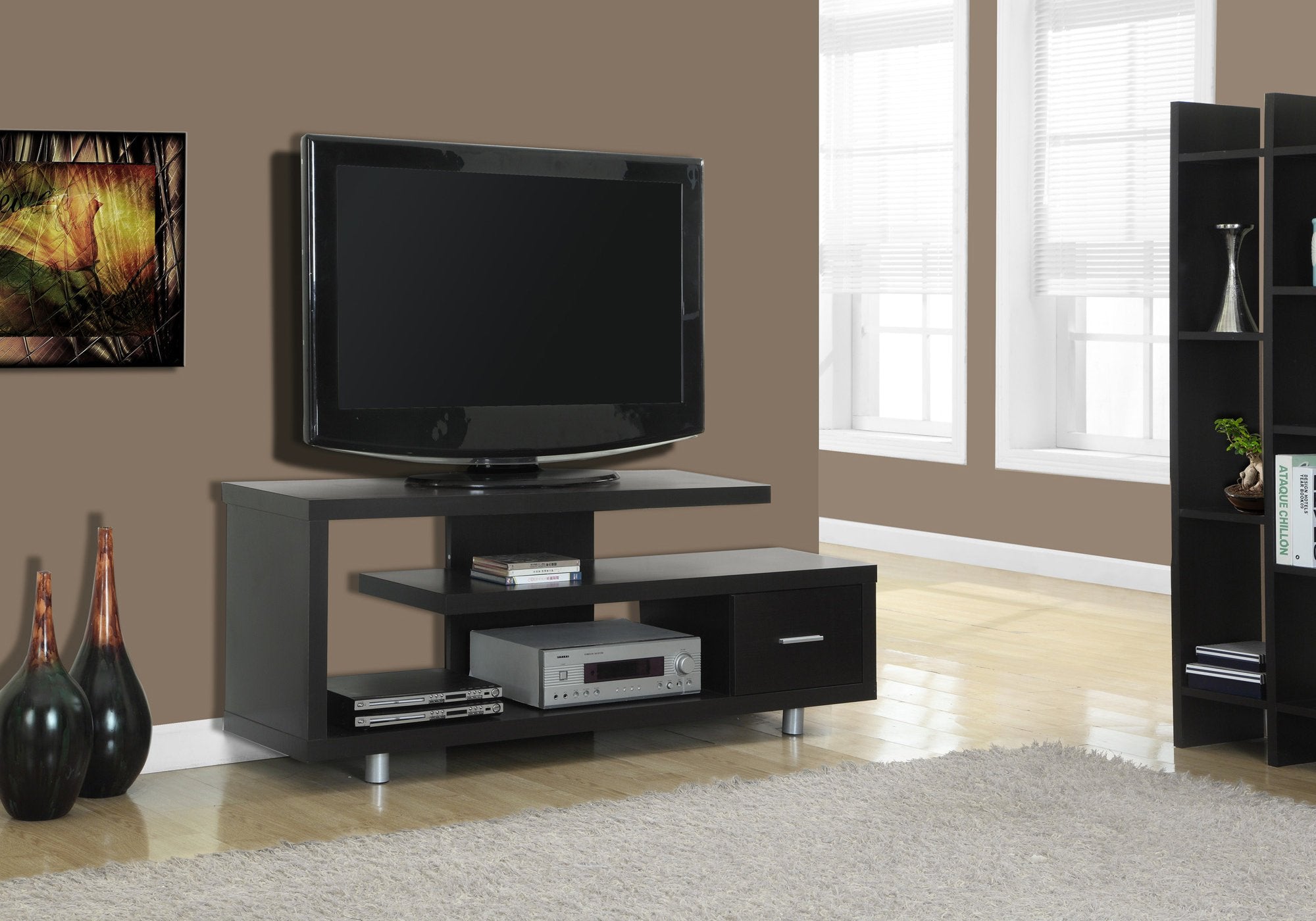 60L Cappuccino TV Stand with 1 Drawer - Modern Entertainment Center for Living Room, Bedroom & Home Theater