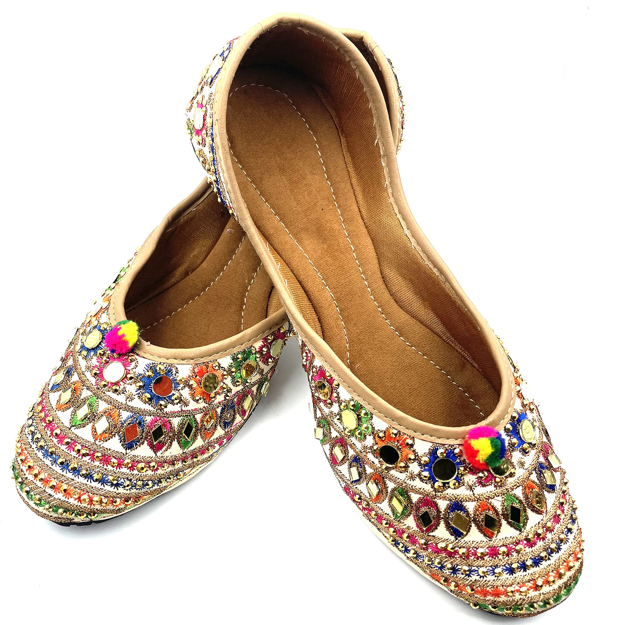 Chandrakala Women's Traditional Handmade Khussa Wedding Bridal Mojari Juti Punjabi Jutti Ethnic Flats (WF131) - Perfect for Indian Weddings, Festivals & Cultural Events