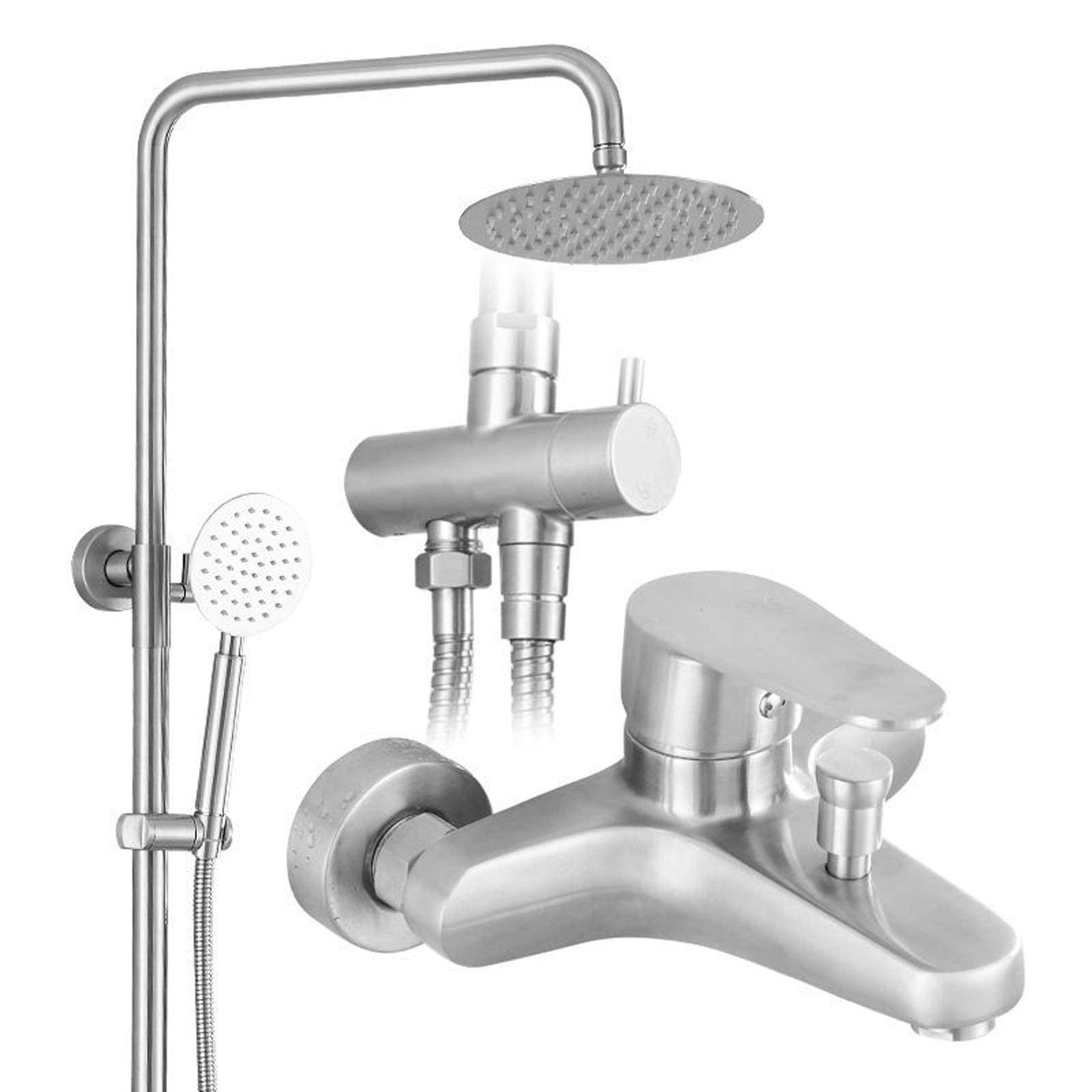 Premium Stainless Steel Wall Mounted Shower System - Modern Bathroom Shower Set with Adjustable Height Rain Shower Head & Mixer Tap for Home, Hotel & Gym Use