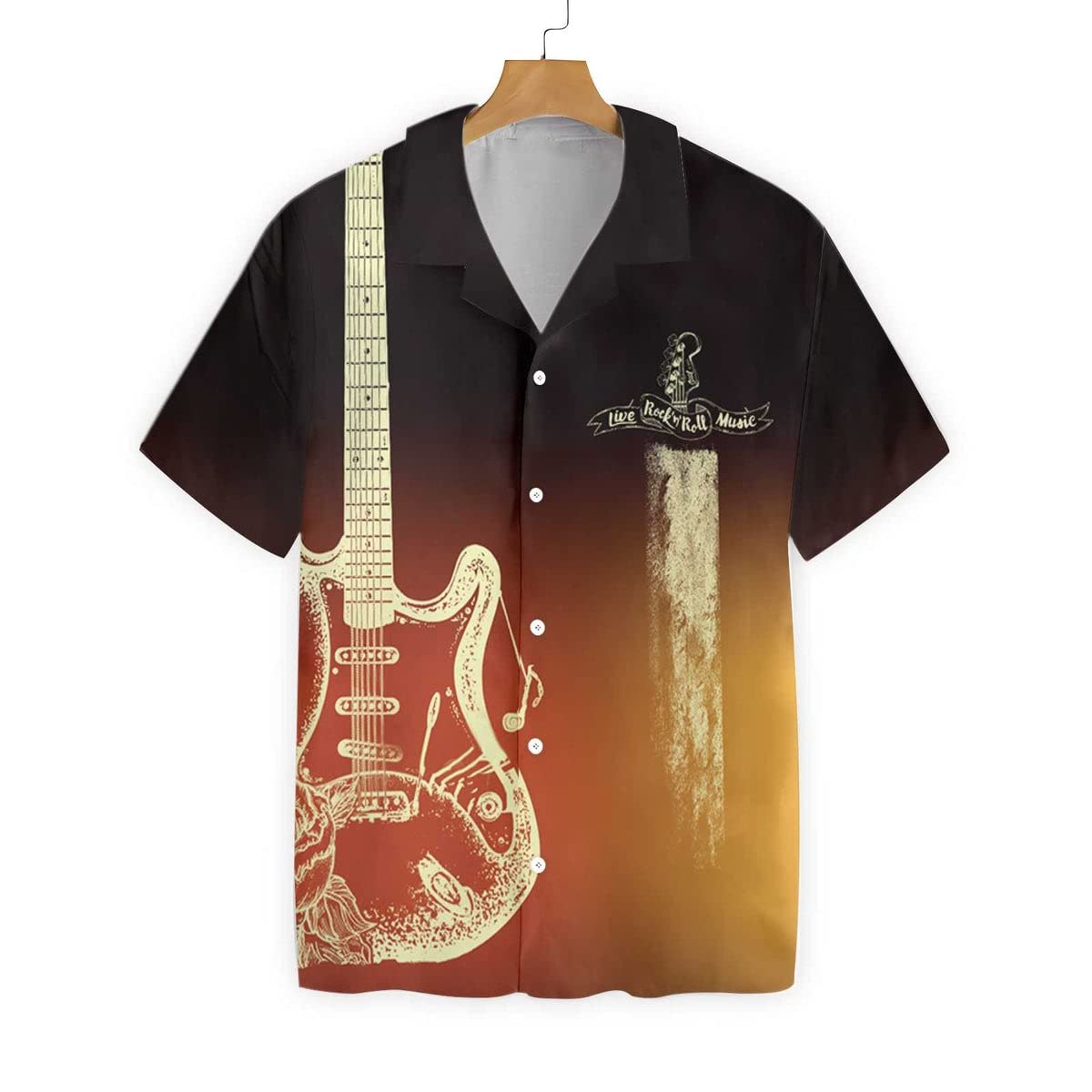 HYPERFAVOR Stylish Guitar Hawaiian Shirts for Men - Casual Short Sleeve Button Down Shirt with Guitar Print - Perfect Gift for Musicians & Music Lovers - Great for Concerts, Beach Parties & Summer Outings