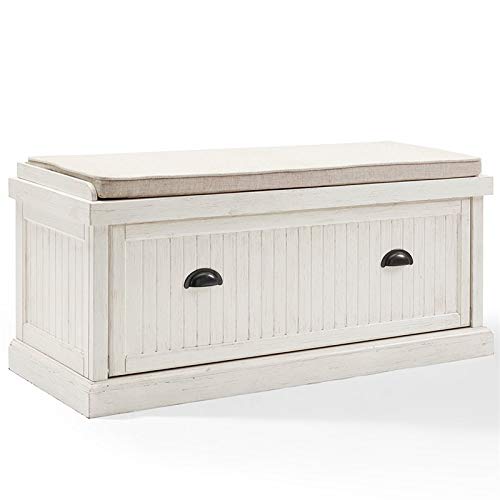 Pemberly Row White Drop Door Storage Entryway Bench - Perfect for Hallway, Mudroom & Entryway Organization