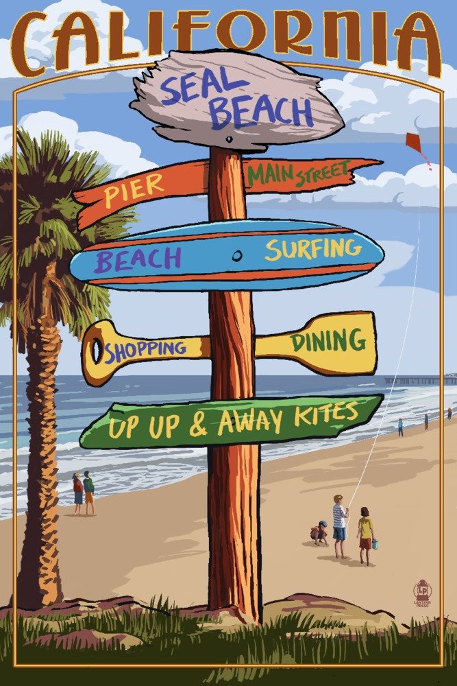 Seal Beach California Travel Poster - 36x54 Giclee Gallery Print, Coastal Wall Art Decor for Home & Office - Perfect for Beach House, Living Room, or Vacation Inspiration