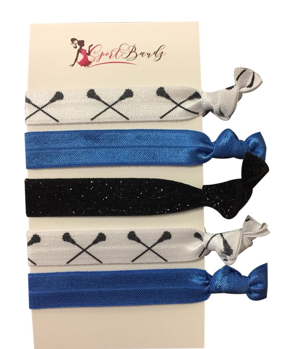 Lacrosse Hair Ties Set - No Crease Elastics (5 Colors) for Sports & Daily Use