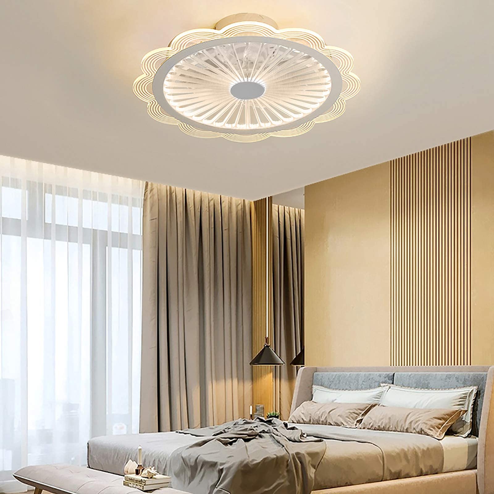 Modern LED Ceiling Fan with Lights - 36W Remote Control Dimmable Lighting, 3 Color & 3 Speed, Low Profile Semi-Flush Mount for Bedroom, Kids Room, Living Room & Office - Energy Efficient Cooling & Ambient Lighting Solution