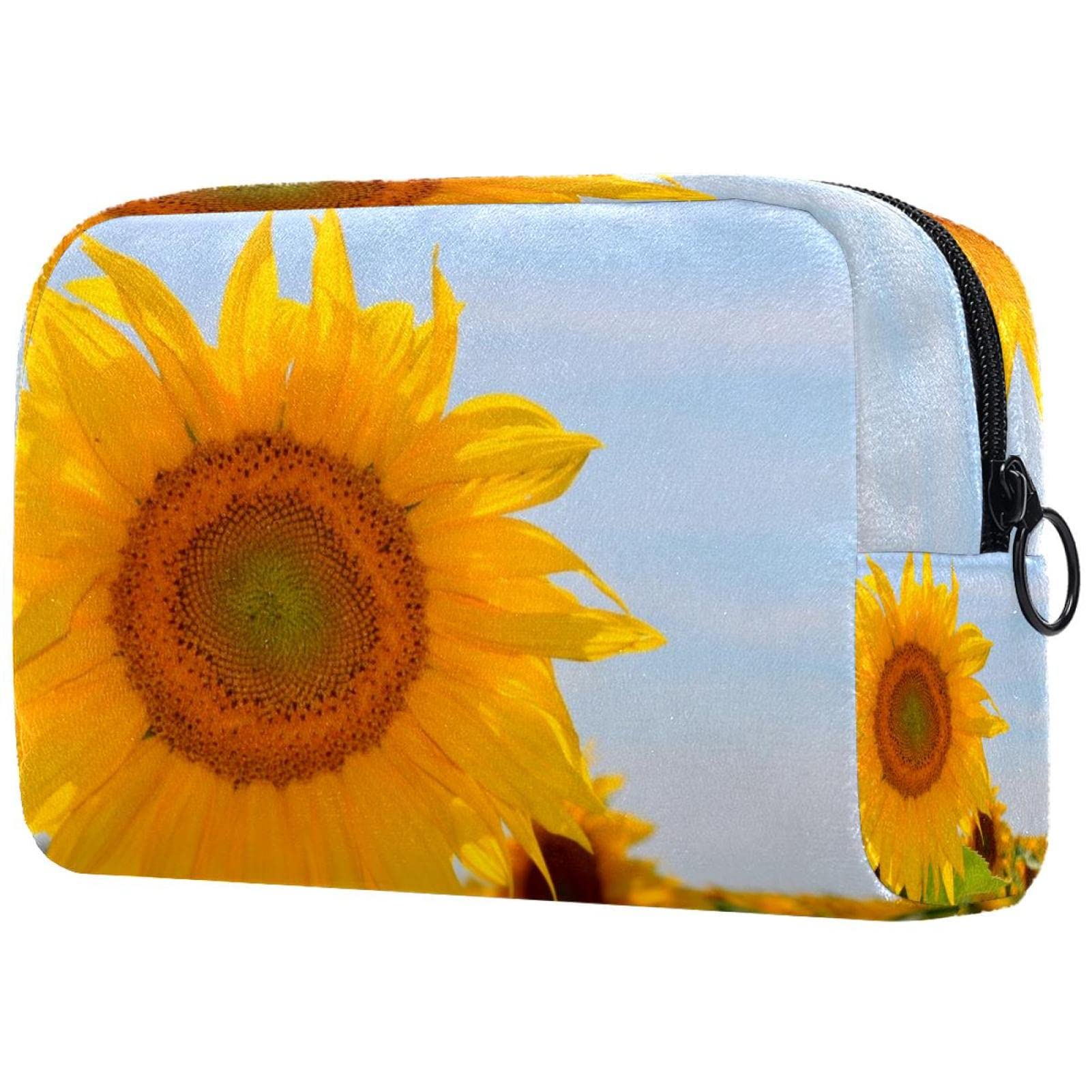 Large Sunflower Yellow Cosmetic Bag for Women - Waterproof Travel Makeup Case with Zipper | Portable Toiletry Organizer for Vacation, Gym & Daily Use