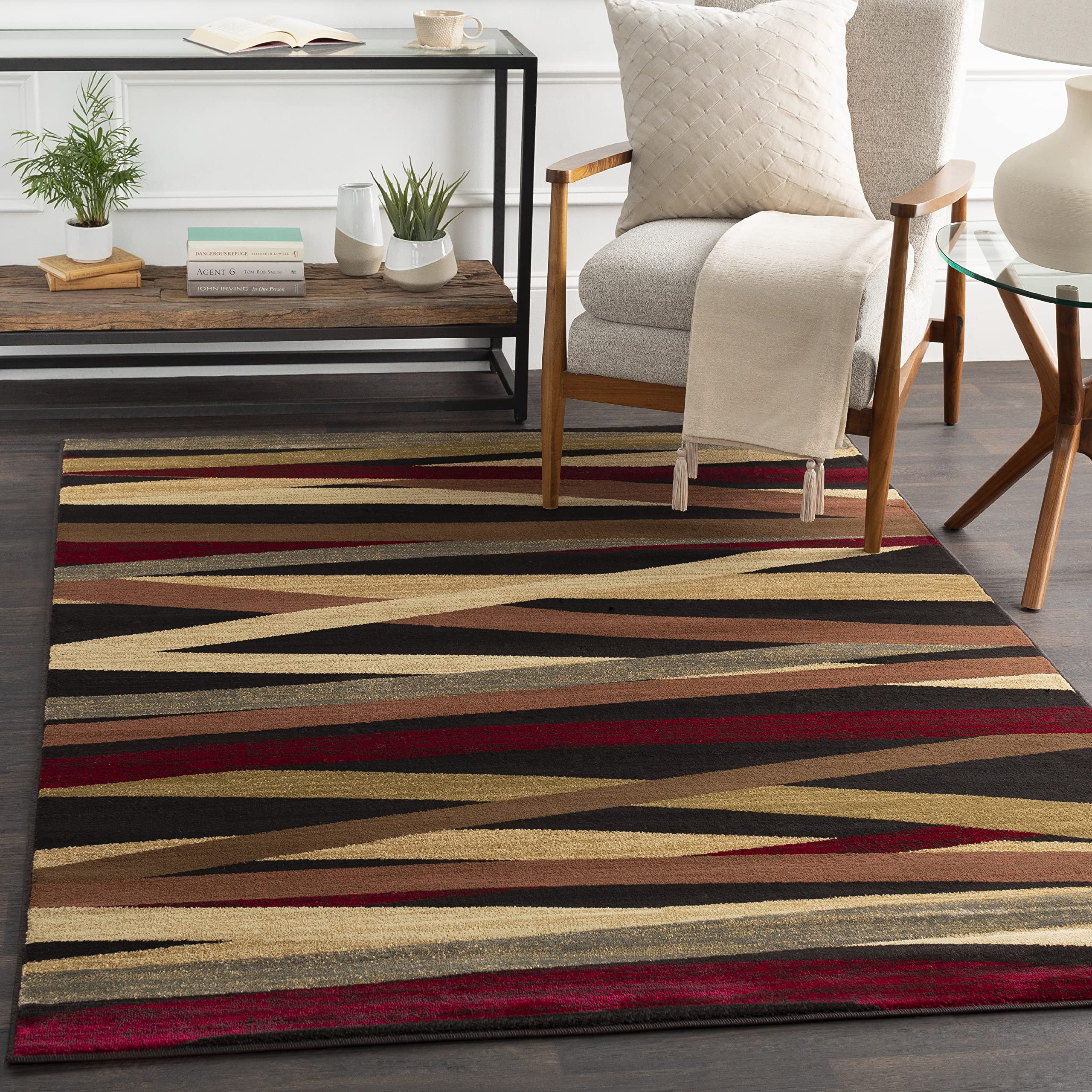 Mark&Day 5x7 Modern Burgundy Area Rug - Soft Biberbach Carpet for Living Room, Bedroom, Kitchen - Black & Red Home Decor (5'3