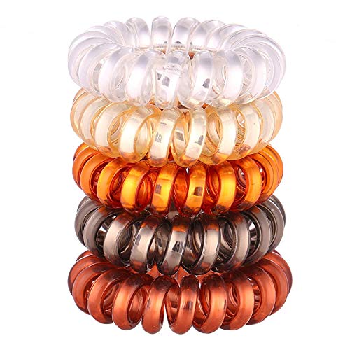 FAMEZA 5-Pack Spiral Hair Ties for Women - No Crease Ponytail Holders, Mini Hair Coils in 5 Colors (Black, Brown, Blonde, Pink, Blue) - Perfect for Workouts, Yoga, Running & Everyday Hairstyles