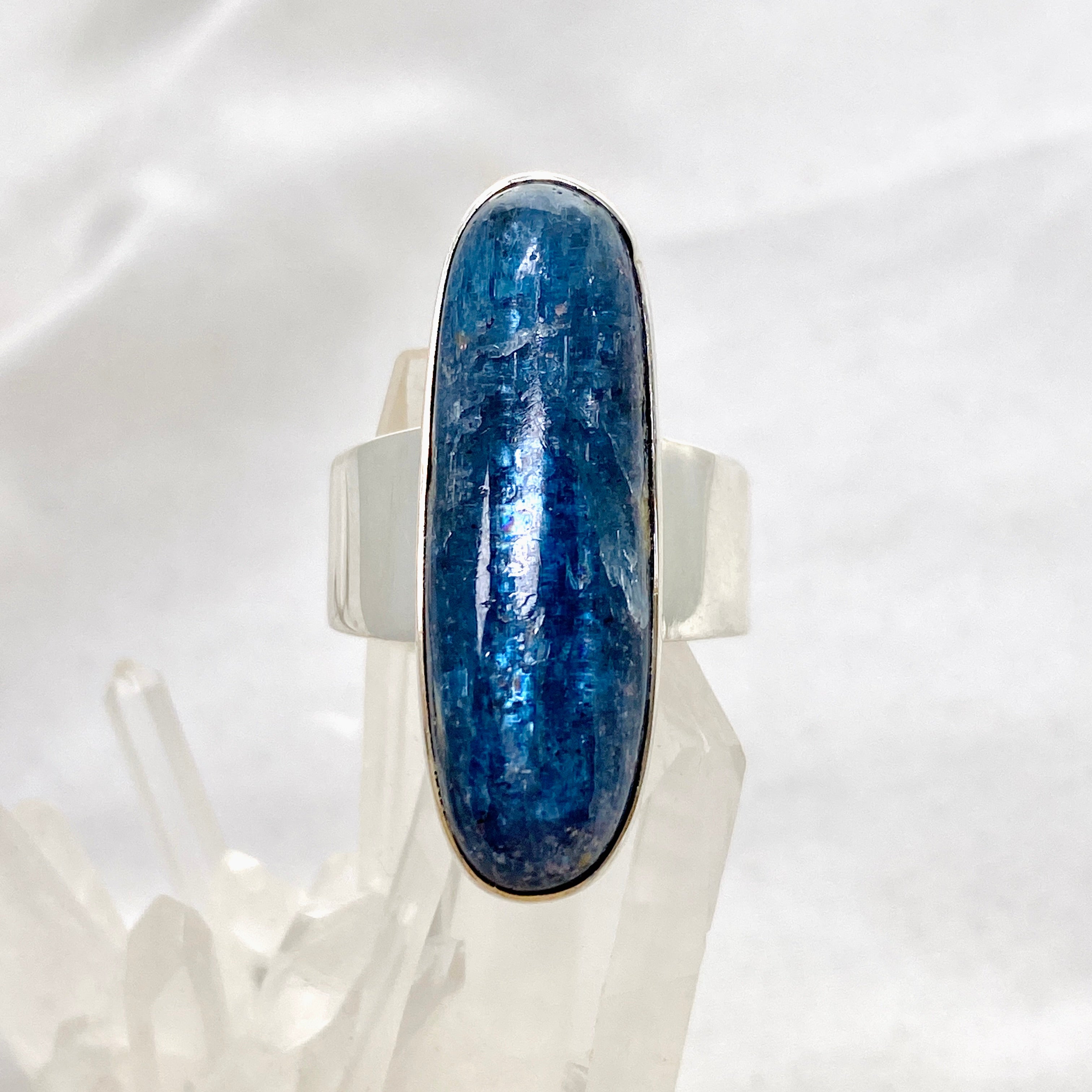 Blue Kyanite Oval Cabochon Ring - Size 8.5 - KRGJ3284 - Perfect for Spiritual Healing, Meditation & Energy Work