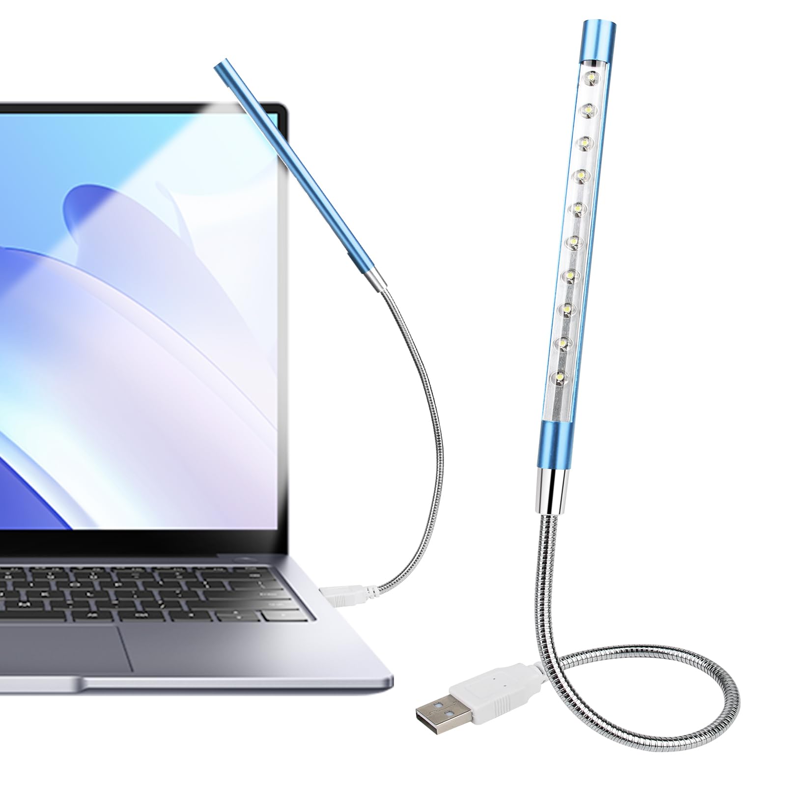 Portable USB LED Keyboard Light with 10 Lamp Beads, Flexible Gooseneck Design for Laptop, Reading, and Nighttime Typing, Blue (No Touch Switch, 1 Pcs) - Ideal for Home Office, Study, and Gaming