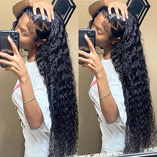 13x4 Lace Front Wigs Human Hair 9A Brazilian Virgin Water Wave 26 Inch - Wet & Wavy Deep Wave Lace Wig for Black Women - Natural Color for Daily Wear, Parties & Special Occasions