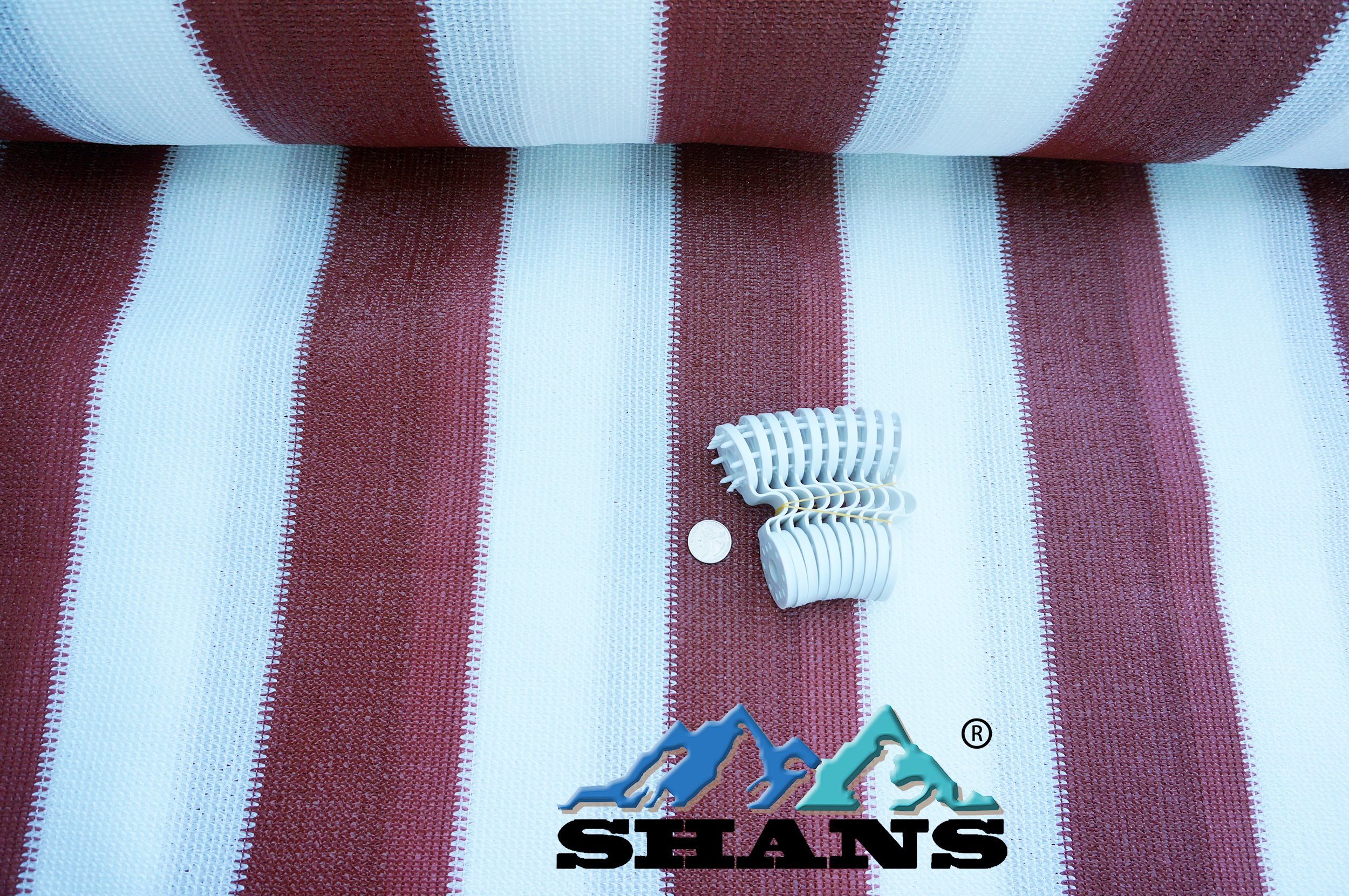 SHANS 12Ft x 70Ft Swimming Pool Shade Cover Canopy - Maroon & White Striped UV Protection Fabric with Free Clips & Plastic Grommets - Perfect for Backyard, Patio, and Beach Pool Sun Protection