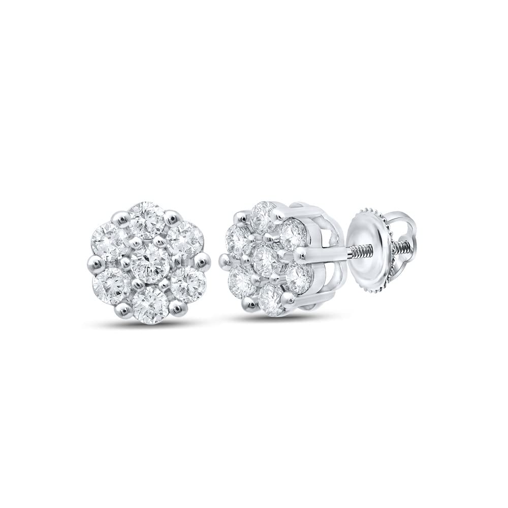 10K White Gold Women's Round Diamond Flower Cluster Earrings - 1/5 CTTW - Elegant Jewelry Gift for Anniversary, Wedding & Special Occasions